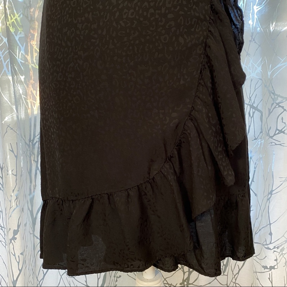 All Saints Krystal Black leopard print ruffle trim sleeveless wrap dress - Picture 10 of 13